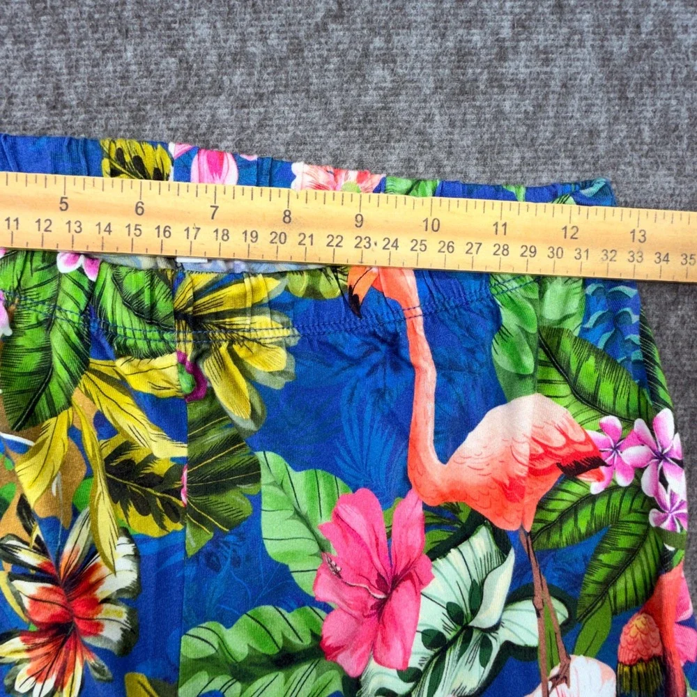 Johnny Was Tropical Flamingo Pajama Set Blue Floral Pima Cotton Modal XS